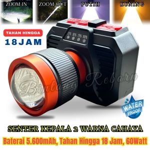 Termurah // Senter Kepala Super Terang Kawachi Ly-600Z / Senter Kepala 2 Warna Cahaya Putih & Kuning / Senter Led 60w / Senter Kepala 60Watt Super Terang / Senter Kepala Anti Air / HeadLamp 60 Watt Super Terang ~ Bro