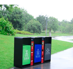 Metal Industrial Trash Recycle Bin 3 Compartments Outdoor Furniture Garbage Compactor Bin 户外垃圾箱分类大容量不锈钢镀锌板环卫公园厂家垃圾桶