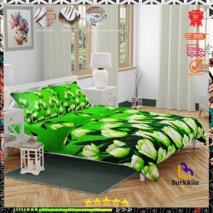 Sprei katun motif green tulips aesthetic anti geser king size LP