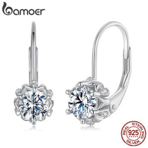 BAMOER Platinum Plated Moissanite Flower Earrings for Women Round Cut Lab Diamond 925 Sterling Silver Hypoallergenic Earrings2026