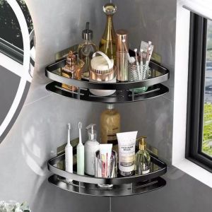 CHICKETTI Free Punching Bathroom Storage Rack Triangular Waterproof Bathroom Glass Shelf No Drill Paste Rack Shower Corner Shelf Bathroom