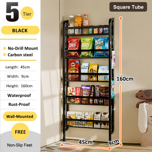 SJorage 5 Layer Wall Mounted Hanging Kitchen Spice Rack Organizer Behind Door Storage Rack With Adhesive Suction Cups