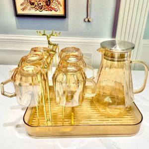 7pcs Style Diamond Glass Set High Temperature Resistant Super Thick Pitcher Glass Direct Heating Possible