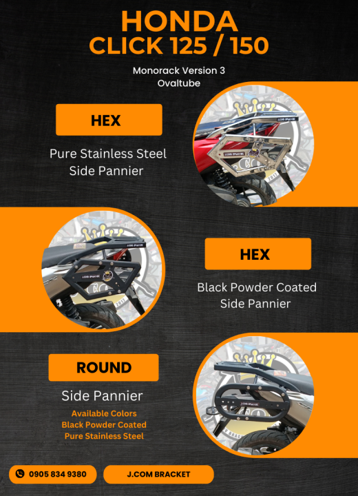 Sec Bracket Click Honda Click 125 / 150 Monorack V3 Ovaltube and Side Pannier By J.Com ...