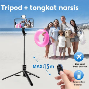 Selfie Tripod Portable Remote Bluetooth With LED Fill Light Selfie Stick 360 ° Bisa Disesuaikan