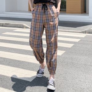 HoneyFashion---Burberrry Women Trendy Plaid Cotton Drape Jogger Pants Trouser Candy Pants