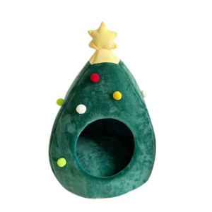 Christmas Tree Cats Cave House Detachable Cushion Plush Bed For Small Cats and Dog Winter Resting Sleep Habitats