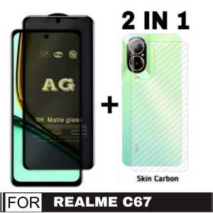 Promo Paket 2 in 1 Tempered Glass Realme C67 4G 2023 Anti Gores Layar AG Matte + Garskin Carbon Transparan