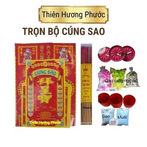 Cúng sao trọn bộ cao cấp gồm tiền vàng nhang đèn ngô rang gạo muối 3 ly nước