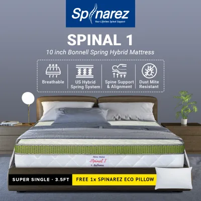 SpinaRez Spinal 1 Mattress 10 inch Euro Top Foam Padding + Smart Cotton & Bonell Spring Hybrid (King)(Queen)(Super Single)(Single)