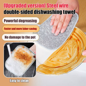 Double-Layer Thickened Dishwashing Cloth Non-stick Oil Dishwashing Towel Scouring Pad Absorbent Rag Silver Silk Cotton Yarn Dishwashing Pot Brush Artifact棉纱洗碗刷锅神器