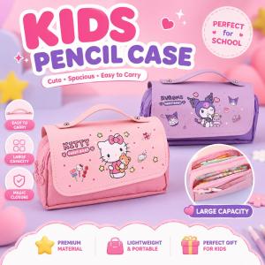 Beg Pensel Kanak-Kanak 🎀 Large Capacity Pencil Case Double Zipper Portable Cartoon Stationery Organizer