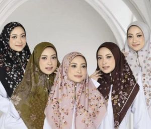 paket isi 5pcs Kerudung Instan Voal Motif Resleting