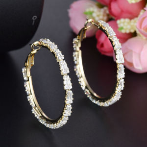 SEQUITO Elegant Gold Color Large Round Circle Loop Hoop Earring Pave Setting Clear Cubic Zirconia Women Statement Fashion Ear Jewelry for Female SE140