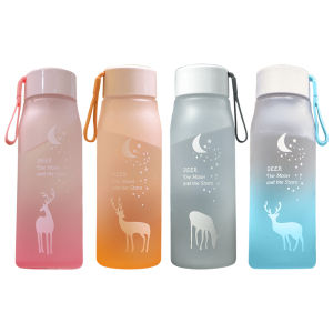 550ml Portable Korean Style Cute Water Bottle Outdoor Sports Reflective Frosted Casing Leakproof Plastic Drink Cup Drinking Bottles Kettle Can Hold Ice Cubes
