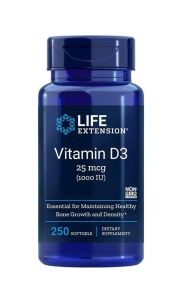 Life Extension Vitamin D3 125 mcg (5000 IU) 60 Softgels/ 25mcg (1000IU) 250 Softgels