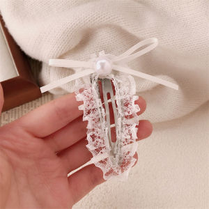 Lace Ballet Hair Clip Pearl Bow BB Clip for Women Girl Korean Fairy Ribbon Sweet Kawaii Haippin