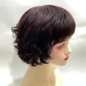 Tóc giả ngắn xoăn bằng tóc thật cho nữ làm bằng máy hoàn toàn tóc giả tự nhiên quà tặng cho mẹ