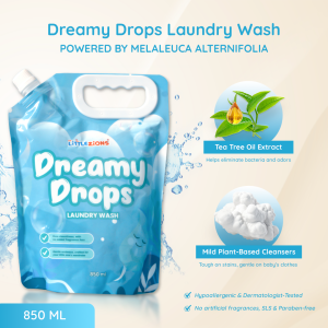 Dreamy Drops Laundry Wash 850ML - No Chemical Suitable for Newborn Baby Safe for Sensitive Skin Hypoallergenic and Mild formulation . With Citric Acid and Tea Tree Oil effectively remove dirt and stain. (The Little Zions)