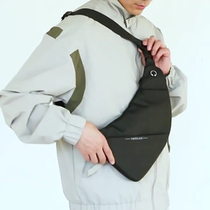 Mens Waterproof Crossbody Sling Bag with Earphone Hole Fashionable Shoulder Backpack Multiple Pockets Chest Bag Purse