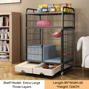 Mobile Cat Cage 3/4 Layers with Cat Litter Box Sangkar Anak Kucing with Door Wheels Large Free Space Rack