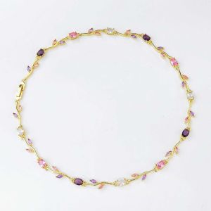 ZYJC Nhiều màu sắc Dây chuyền hoa hồng Đồng Zircon Sang trọng nhẹ nhàng Dây chuyền lá pha lê Thanh lịch Trang sức cổ Phụ nữ Cô gái