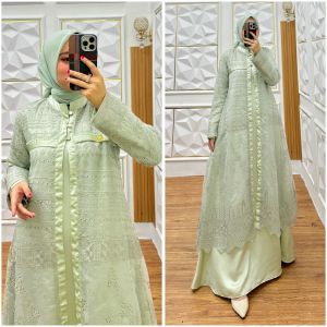 Mula Store - Gamis Organza Bordir Motif Bolong Mix Maxmara Silk M L XL XXL