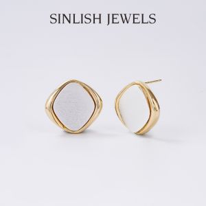 SINLISH Korean Trendy Rhombic Earrings 14K Gold Vermeil Unique Design for Women