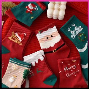 QIXIANG3 ถุงเท้าคริสต์มาส5คู่ถุงเท้าต้นคริสต์มาสซานตาคลอสตุ๊กตาหิมะถุงเท้าต้นคริสต์มาสถุงเท้ากลางน่องสำหรับผู้หญิงถุงเท้าฤดูหนาวฤดูใบไม้ร่วง