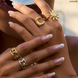 [COD] ZNPNXN Minimalist Classic Color Plated Star Moon Open Rings Design Waterproof Stainless Steel Jewelry Gift