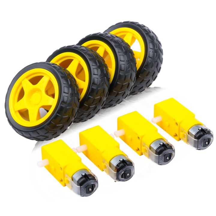 4PCS DC Electric Motor + Plastic TT Motor Tire Wheel Dual Shaft Gear ...