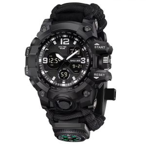 LUXERY Multifunctional Outdoor Watches Paracord Wristband Adjustable Sports Watch Professional Waterproof Compass Electronic Wristwatch Camping Hiking