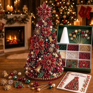 SKJK Colorful Beads DIY Beaded Christmas Tree Kit Star Topper Educational Christmas Beading Craft Kit Creative Foam Cone Beaded Tabletop Xmas Tree Christmas Theme