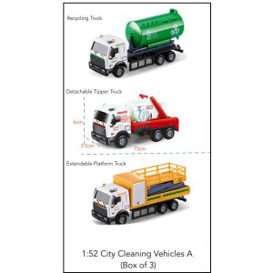 1:52 Alloy Die Cast City Sanitation Cleaning Toy Cars Garbage Truck Container Rubbish Kids Model Vehicles (Box Set of 3)