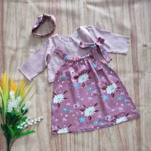 Dress Bayi Overal Anak 0-4Tahun plus Inner FREE Bandana ASHA bahan Rayon by Dhiska Collection