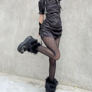 ถุงน่องผู้หญิงเซ็กซี่สีดำเงางามสไตล์วินเทจ