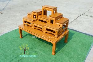 โต๊ะหมู่บูชา หมู่ 9 หน้า 6 ไม้สักแท้ กว้าง 54 ซม. ยาว 100 ซม. สูง 79 ซม.