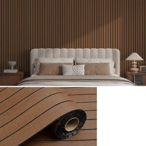 KAKA PVC Imitation Wood Wallpaper Self-Adhesive Peel and Stick Artificial Grille Wall Sticker Multi-functional Wear-Resistant Wall Panel Stickers for Ceiling