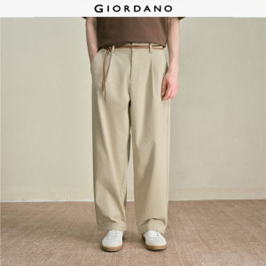 Giordano Men Herringbone pleated half elastic waist pants Free Shipping 18116707