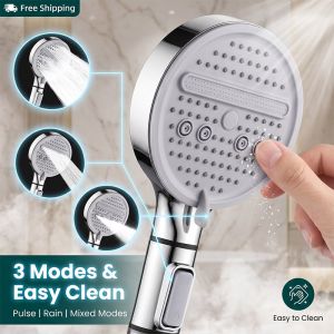 Premium Shower Head 12cm Wide Panel Filtered Pampalakas Ng Tubig Mineral Beads Purifier One Touch Pause Handheld Sprayer