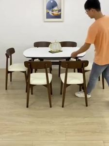 ⚡Nordic Extendable Dining Table Sintered Stone Dining Table And Chair Set Solid Wood Table Legs HDB Dining Table