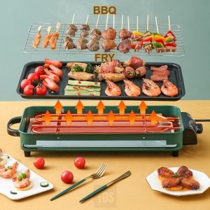 Panci Grill Pan Panggangan Listrik Tanpa Asap Grill Electric Alat Bbq Daging Hotpot Alat Bakar Sate