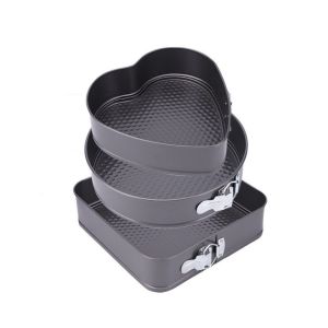 HJKL 3pcs Carbon Steel Cake Mold Baking Tools Heart Round Square Removable Bottom Cake Embryo Mold Set Pastry Kitchen Tools Multi-purpose Live Bottom Baking Pan Tool Kids Children