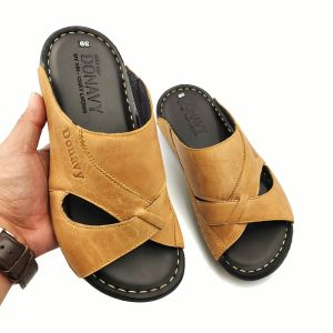 Dép Quai Ngang Nam Da Bò Thật 100% Kiểu SABO Cao Cấp Đi Rất Nhẹ Và Êm Có Size Lớn 45 (2 Màu Đen+Nâu) V.SUVY