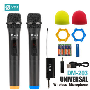V2S DM-203 Dual Heavy Duty Sound HD Wireless Microphone Handheld Professional Karaoke Dual Microphone