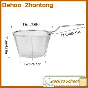 Behoo French Chip Frying Strainer Basket Stainless Steel Deep Fry Basket Kitchen Round Fryer Wire Mesh With Handle Wire Colander Nets