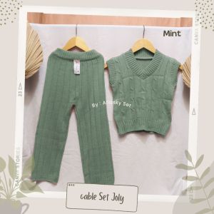 Setelan Rajut Anak Perempuan Cable Set / Baju Anak Perempuan / Sweater Rajut Anak / Satu Set Rajut Anak / Set Knit Anak / Cardigan Rajut Anak Perempuan / celana kulot anak perempuan 10 tahun panjang