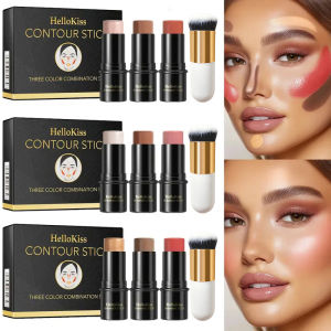 4pcs Blush & Highlighter Contour Stick with Brush - Waterproof Long-Lasting Multi-Function Makeup for Blush Dark Circles.