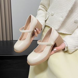 Giày lolita nữ mũi tròn da mềm đính ngọc phong cách hàn quốc  giày cao gót nữ 6p thời trang cực đẹp