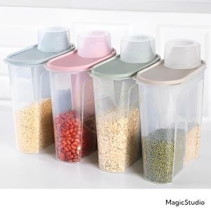Storage Jar 24 Liter Tempat Penyimpanan Cereal Beras Kontainer Makanan Dispenser Kontainer Plastik Snack dengan Gelas Ukur